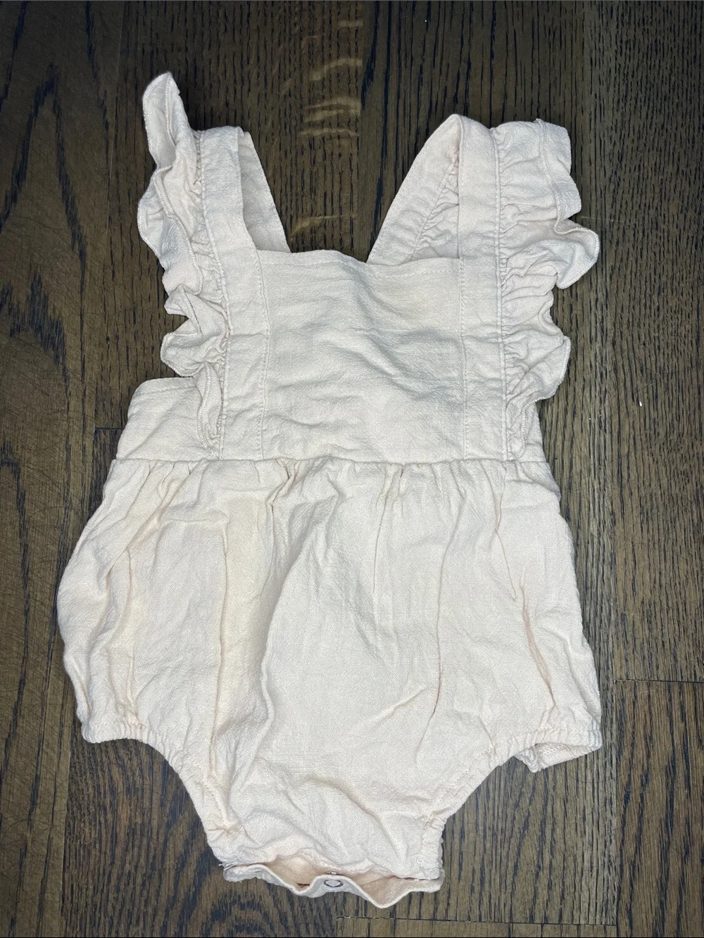 Beige Ruffled Infant Romper with Snap Closures